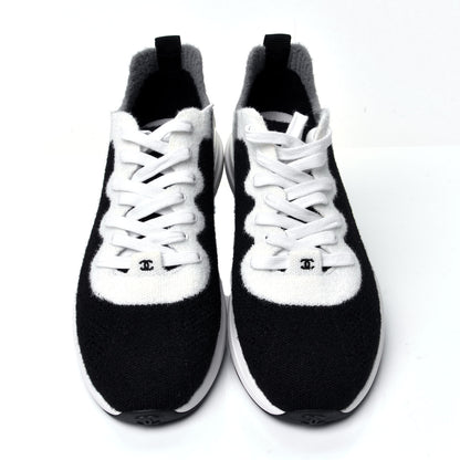 Chanel Fabric Mens CC Sneakers 44 Black White Grey 5 of 10