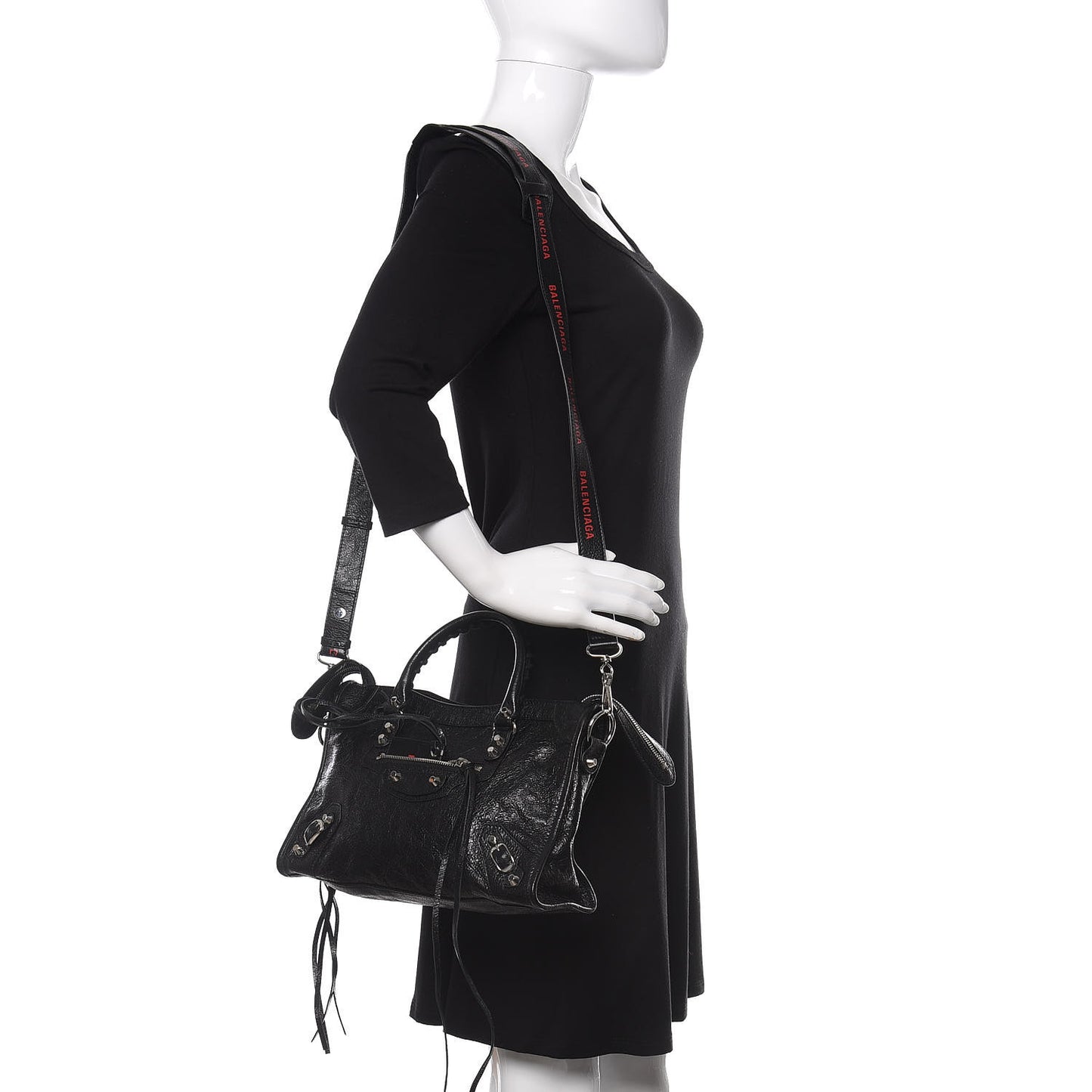 Agneau Classic Silver Hardware S City Logo Strap Black Red