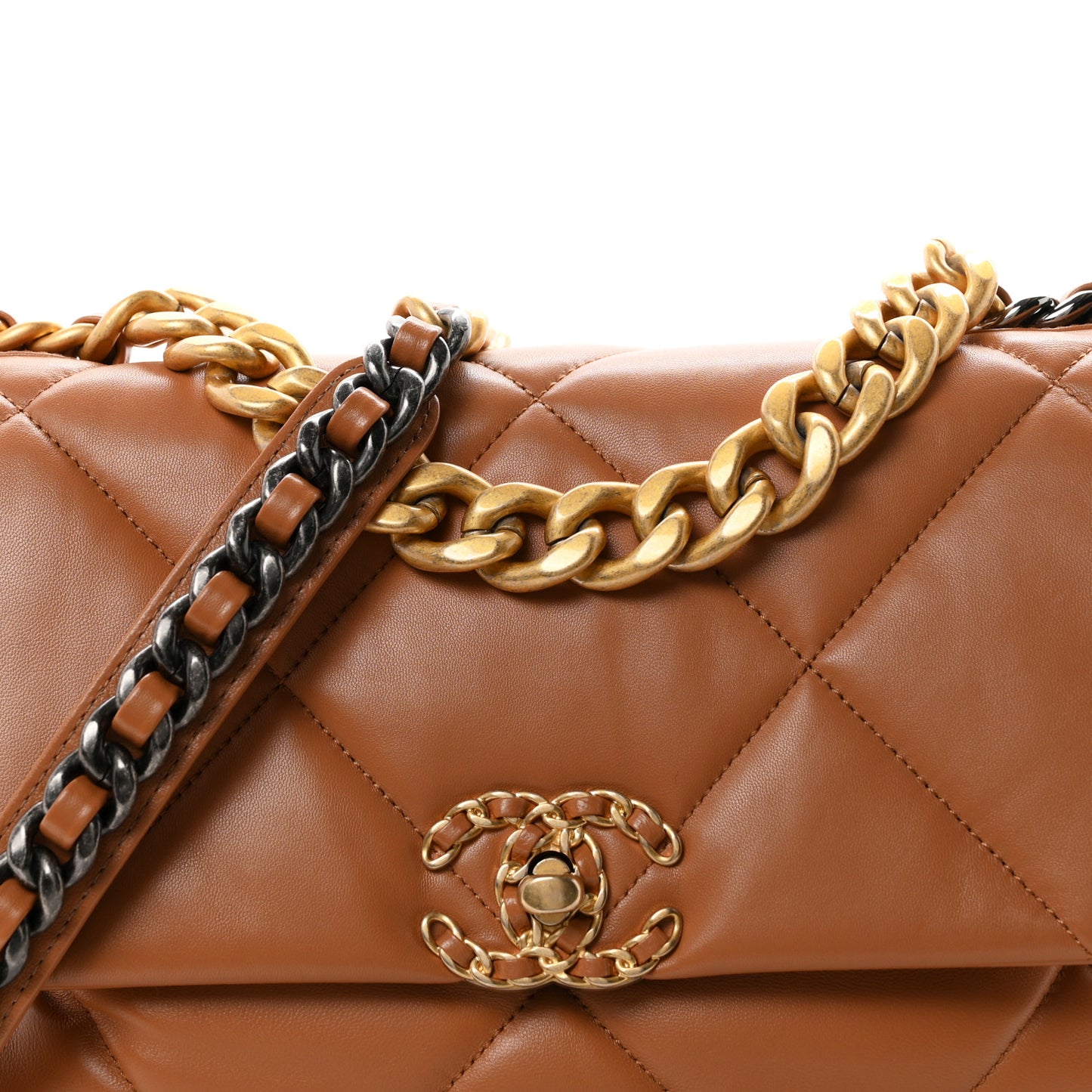 Lambskin Quilted Large Chanel 19 Flap Brown