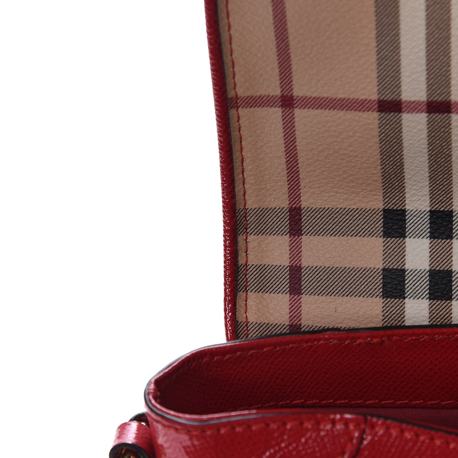 Burberry Patent Calfskin Haymarket Check Maydown Crossbody Bag Red 19 of 19