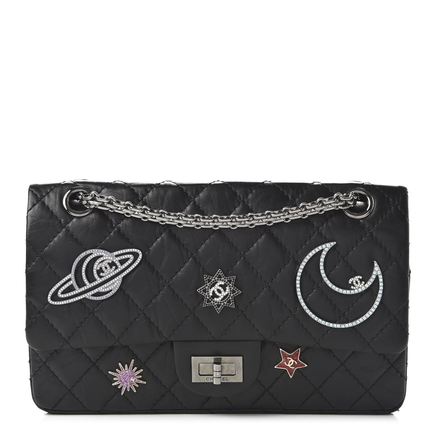 Aged Calfskin Space Charms 2.55 Reissue 225 Flap Black