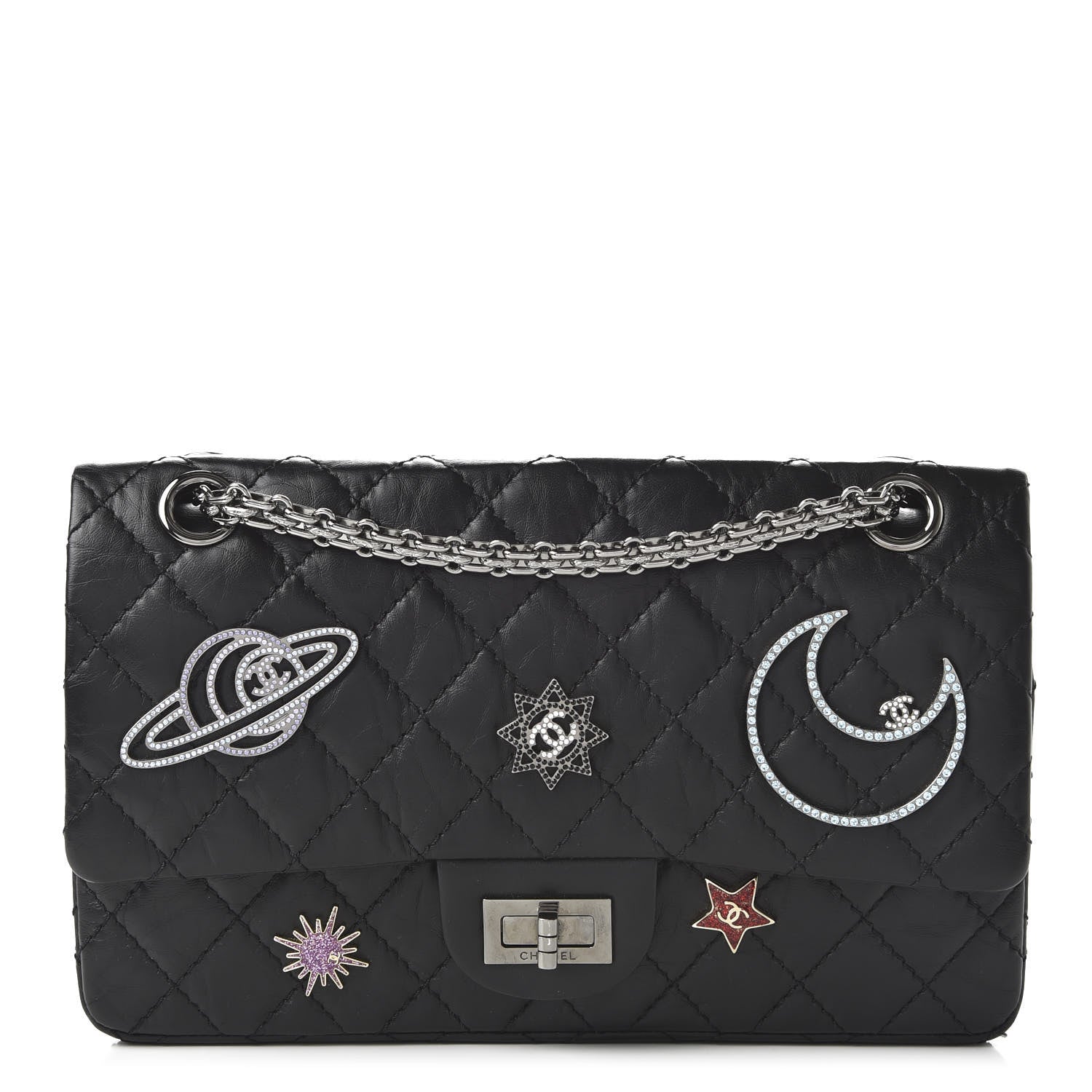 Chanel Aged Calfskin Space Charms 2.55 Reissue 225 Flap Black 1 of 11