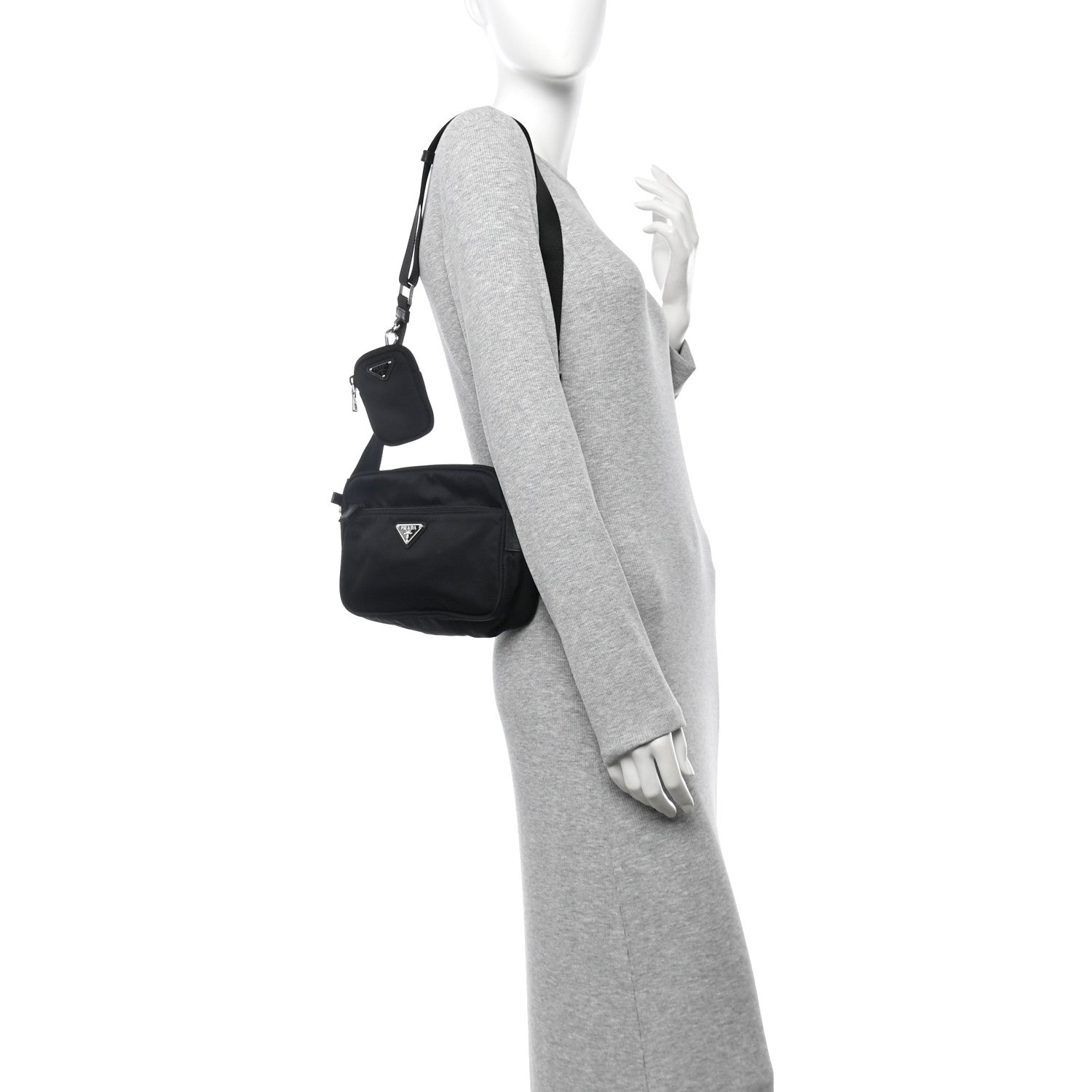 Prada Re-Nylon Vela Saffiano Pocket Double Zip Shoulder Bag Black 2 of 10