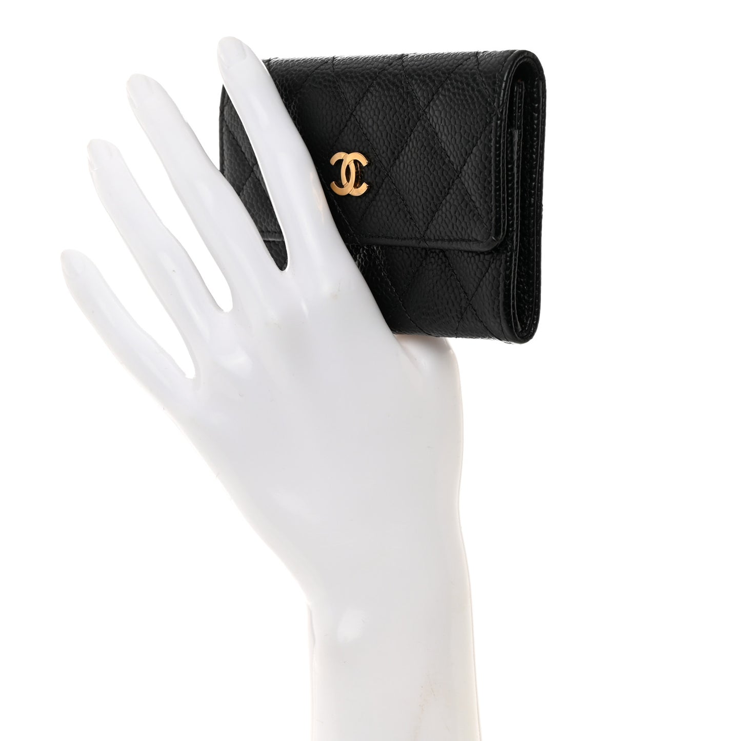 Caviar Quilted Flap Card Holder Black