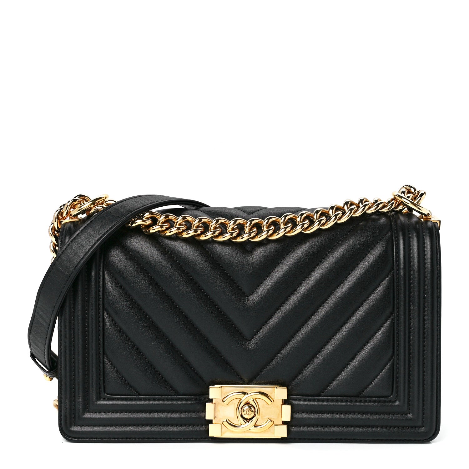 Chanel Calfskin Chevron Quilted Medium Boy Flap Black 1 of 11