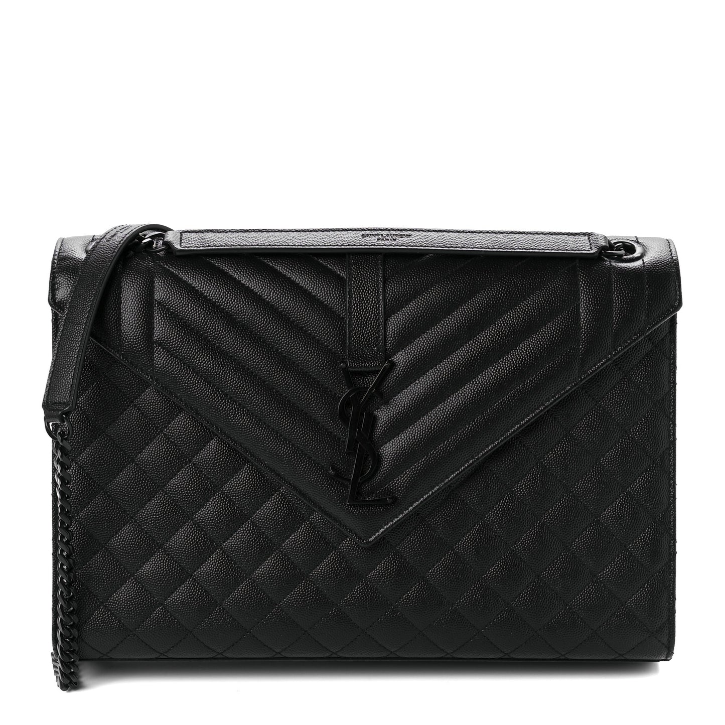 Grain De Poudre Textured Mixed Matelasse Large Triquilt Monogram Monochrome Satchel Black
