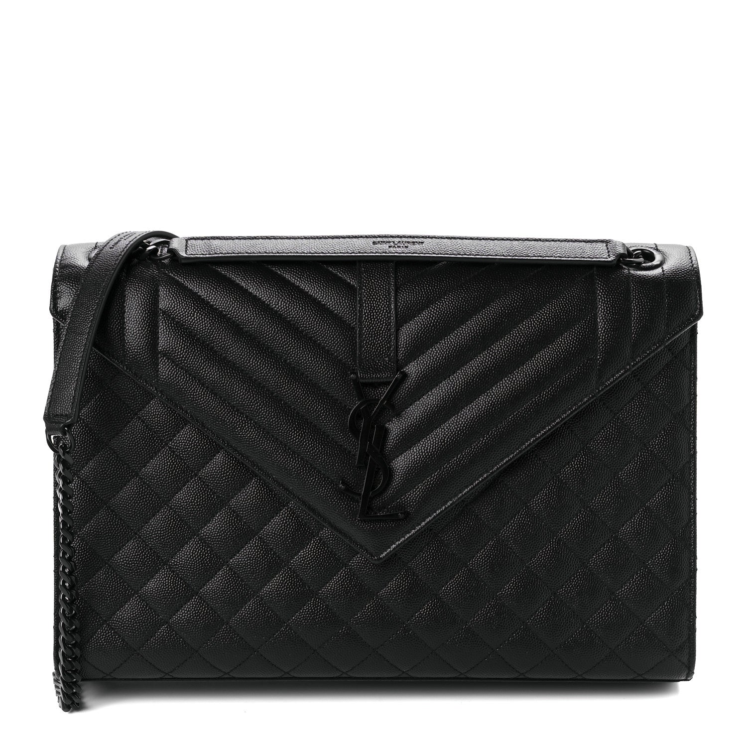 Saint Laurent Grain De Poudre Textured Mixed Matelasse Large Triquilt Monogram Monochrome Satchel Black 1 of 10