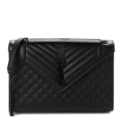 Saint Laurent Grain De Poudre Textured Mixed Matelasse Large Triquilt Monogram Monochrome Satchel Black 1 of 10