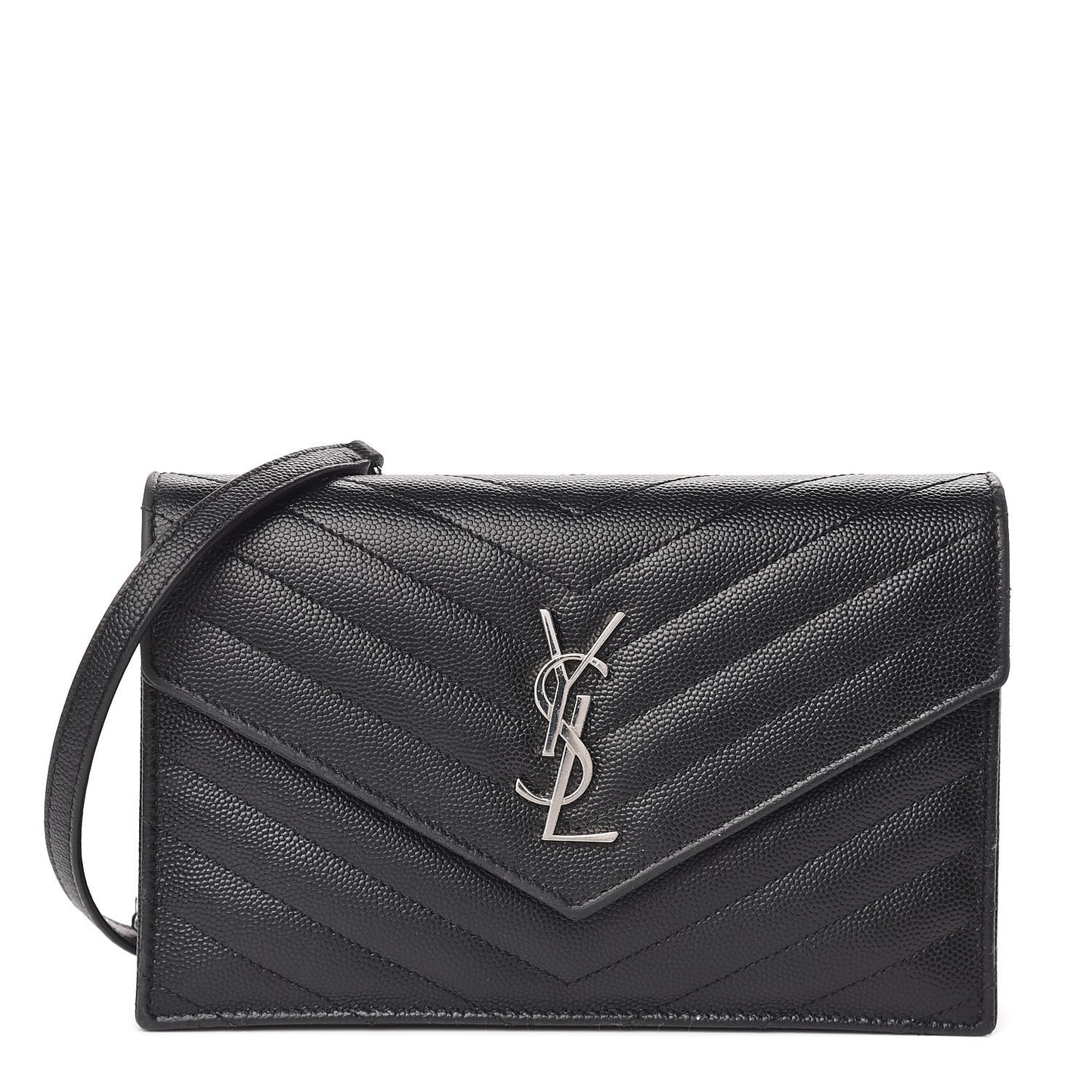 Grain De Poudre Matelasse Chevron Monogram Envelope Chain Wallet Black