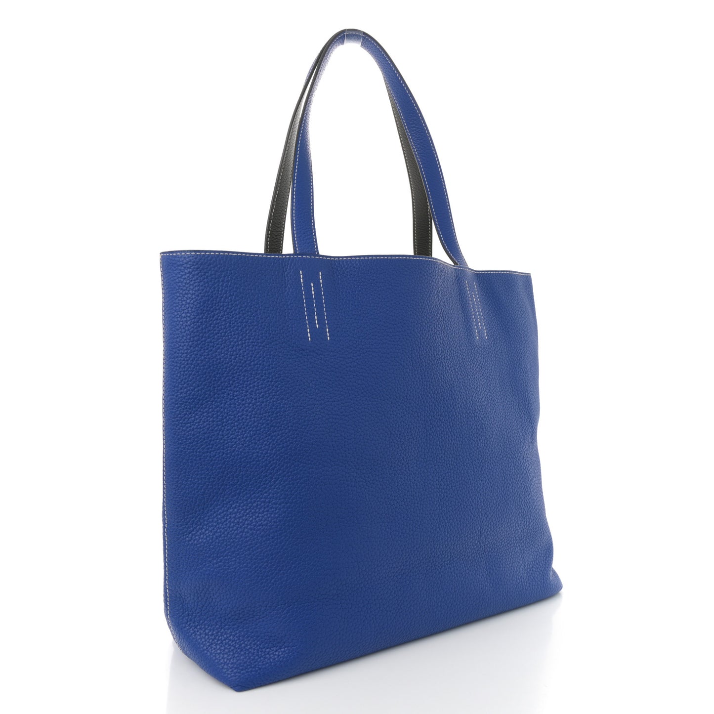 Taurillon Clemence Double Sens 36 Reversible Tote Etain Bleu Electrique