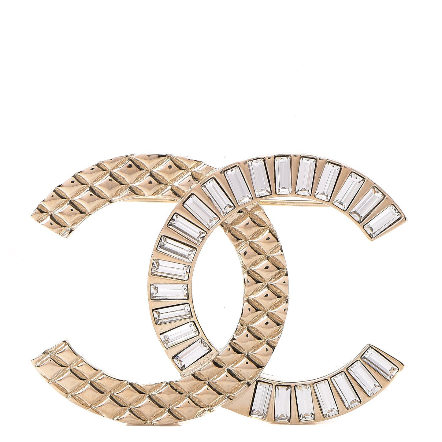 Baguette Crystal Quilted CC Brooch Gold