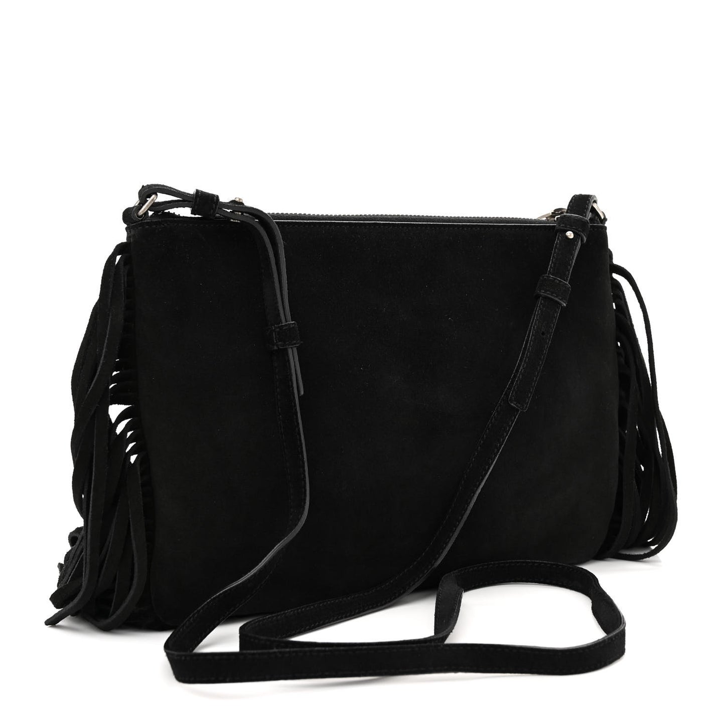 Suede Calfskin Small Fringe Crossbody Bag Black