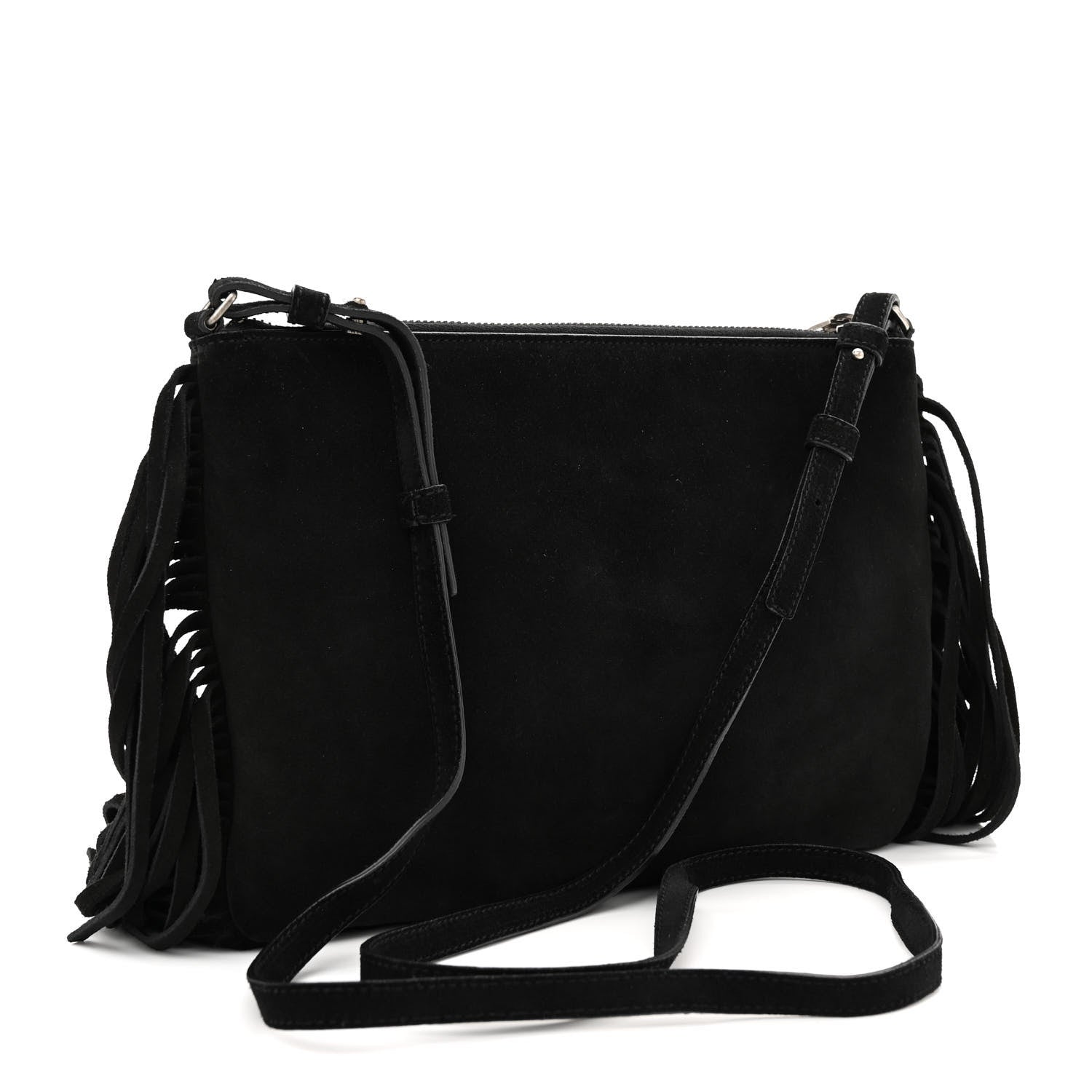 Saint Laurent Suede Calfskin Small Fringe Crossbody Bag Black 3 of 12