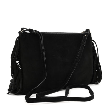 Saint Laurent Suede Calfskin Small Fringe Crossbody Bag Black 3 of 12