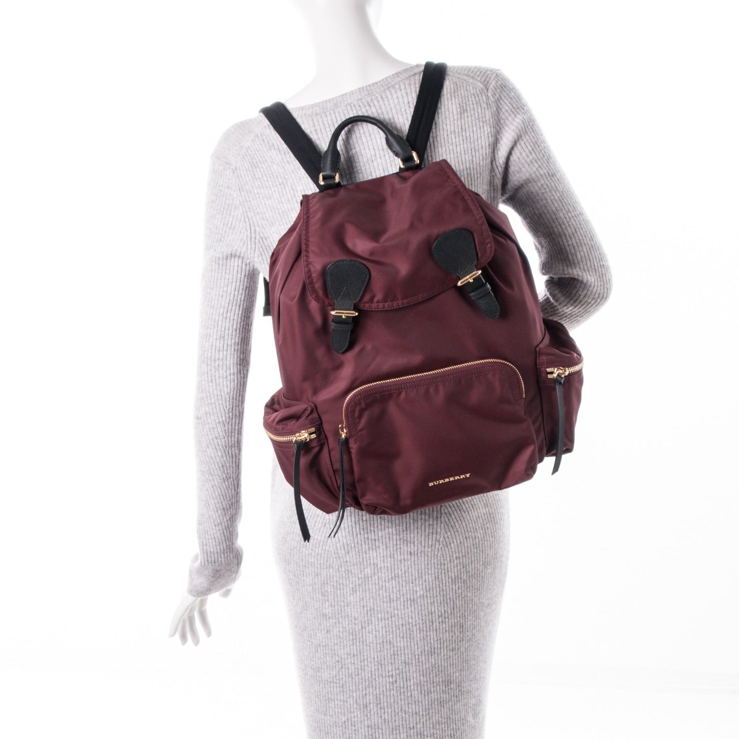 Nylon Large Rucksack Backpack Burgundy Red