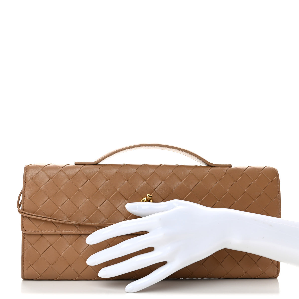 Bottega Veneta Nappa Intrecciato Long Andiamo Top Handle Clutch Pale Brown 2 of 13