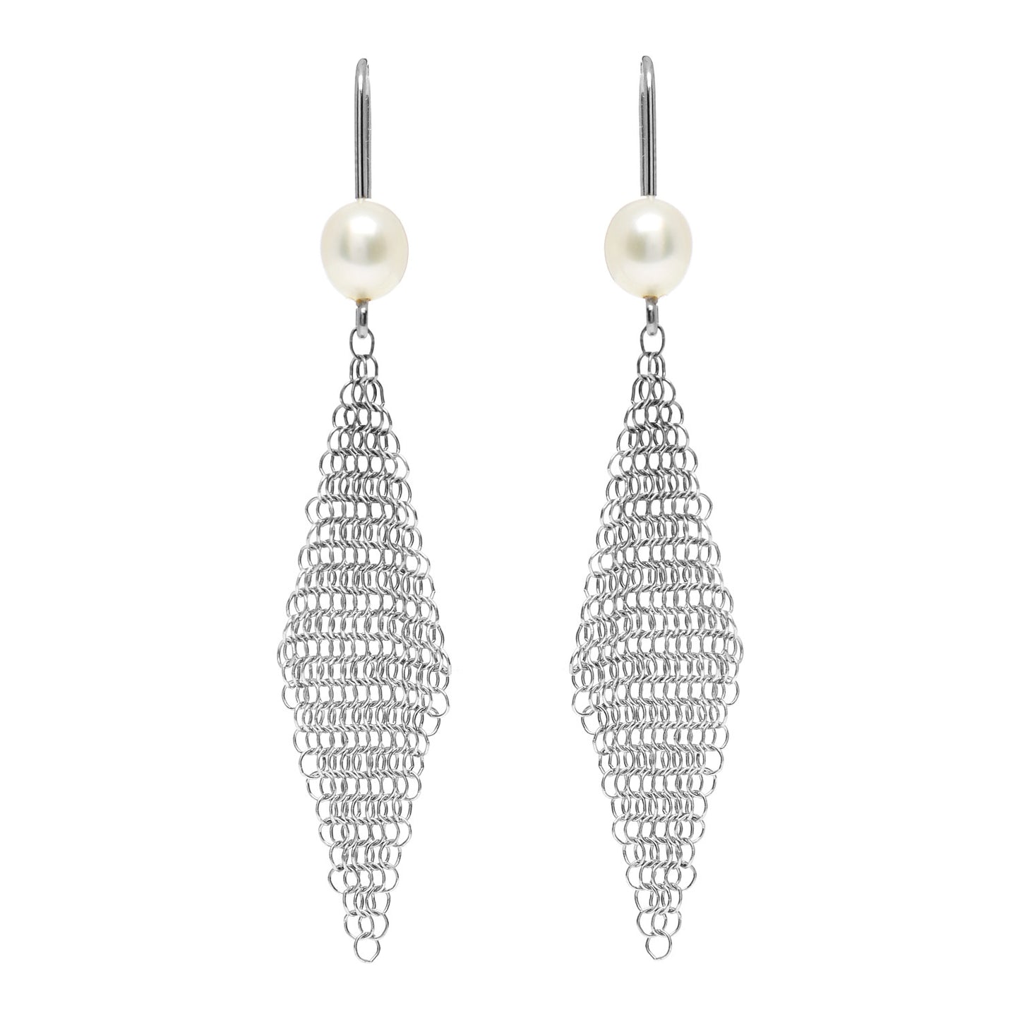 Sterling Silver Pearl Elsa Peretti Mesh Earrings