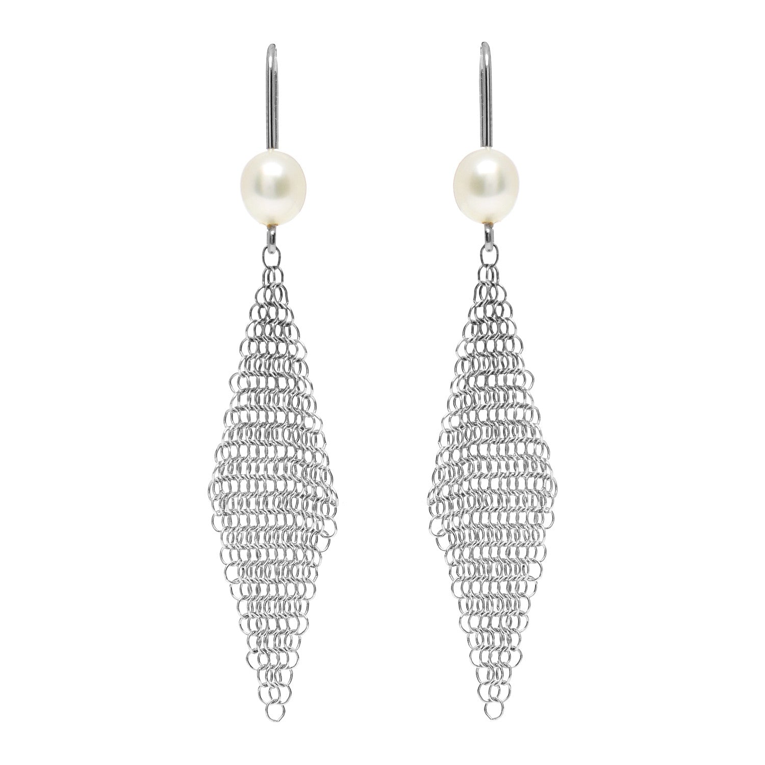 Tiffany Sterling Silver Pearl Elsa Peretti Mesh Earrings 1 of 4