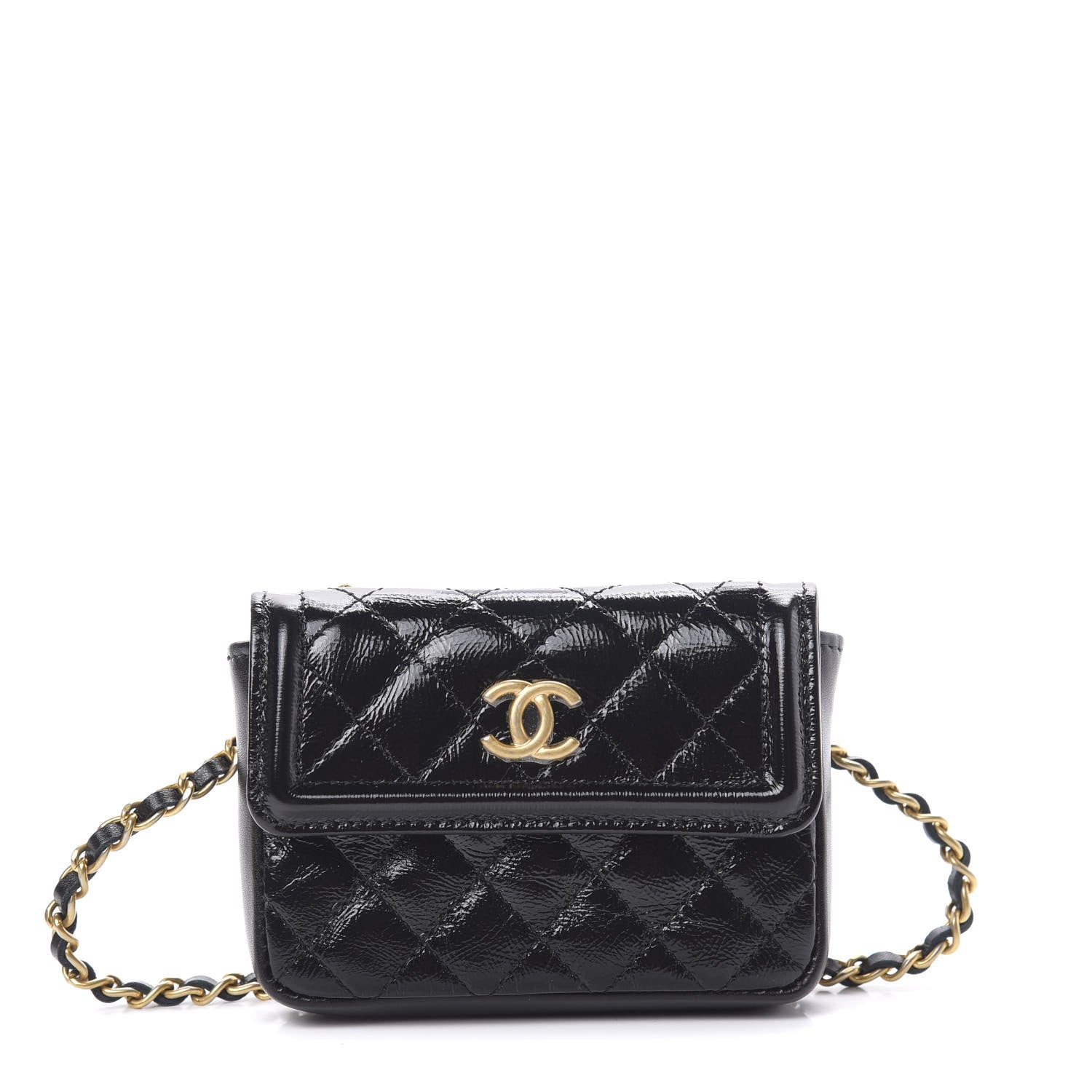 Chanel Shiny Aged Calfskin Quilted Waist Belt Bag Black 1 of 14