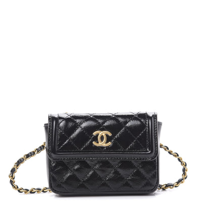 Chanel Shiny Aged Calfskin Quilted Waist Belt Bag Black 1 of 14
