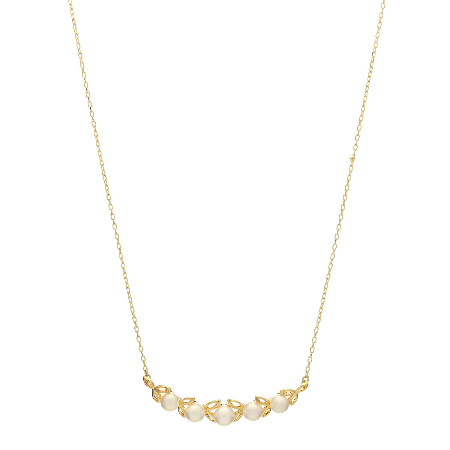 Mikimoto 18K Yellow Gold Akoya Pearl 5.5-6mm Leaf Pendant Necklace 1 of 6