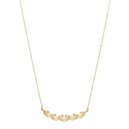 Mikimoto 18K Yellow Gold Akoya Pearl 5.5-6mm Leaf Pendant Necklace 1 of 6