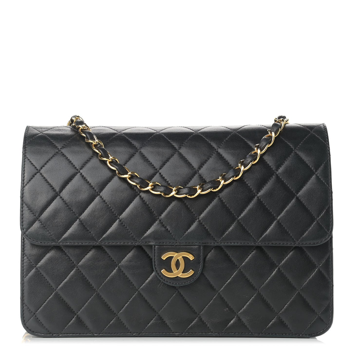 Lambskin Quilted Medium Single Flap Black