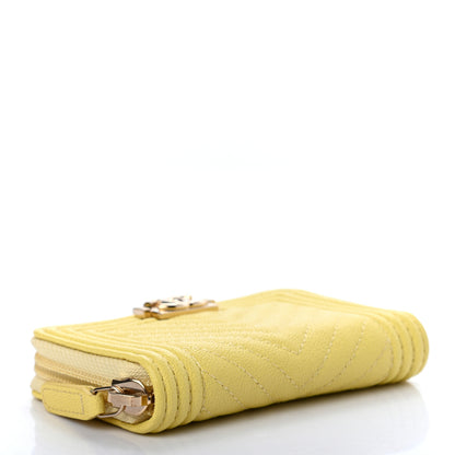 Chanel Caviar Chevron Quilted Boy Zip Around Coin Purse Wallet Yellow 4 of 7