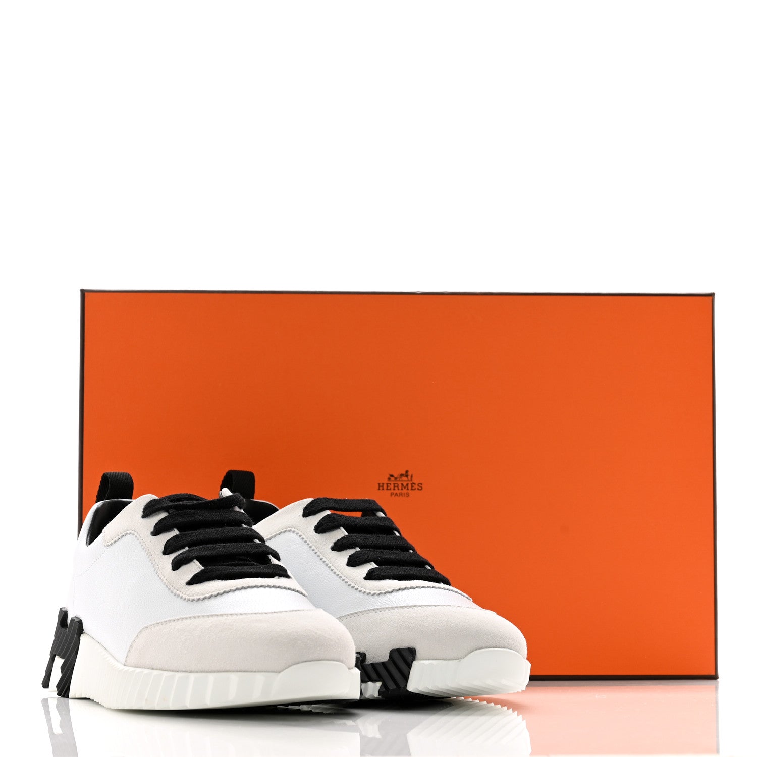 Hermes Goatskin Suede Goatskin Bouncing Sneakers 36.5 White Black 11 of 11