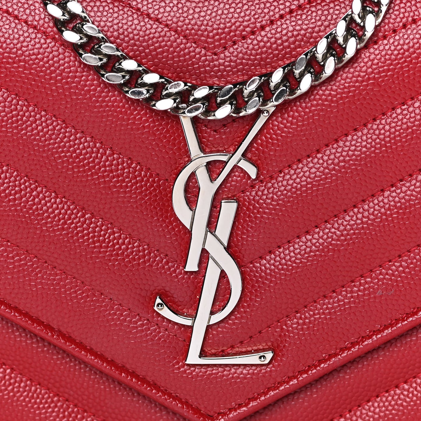 Grain De Poudre Matelasse Chevron Monogram Chain Wallet Red
