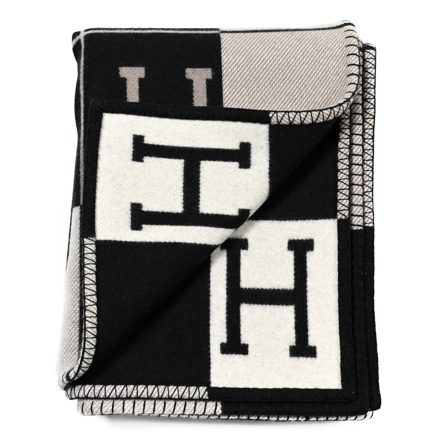 Hermes Wool Cashmere Avalon III Blanket Ecru Black 2 of 3