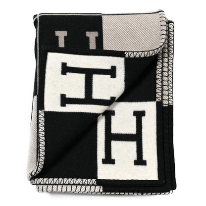 Hermes Wool Cashmere Avalon III Blanket Ecru Black 2 of 3