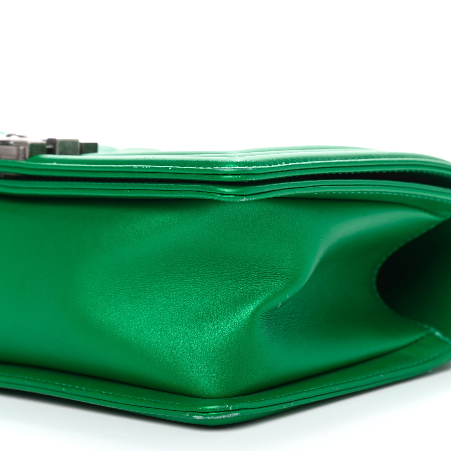 Metallic Calfskin Quilted Medium Boy Flap Green