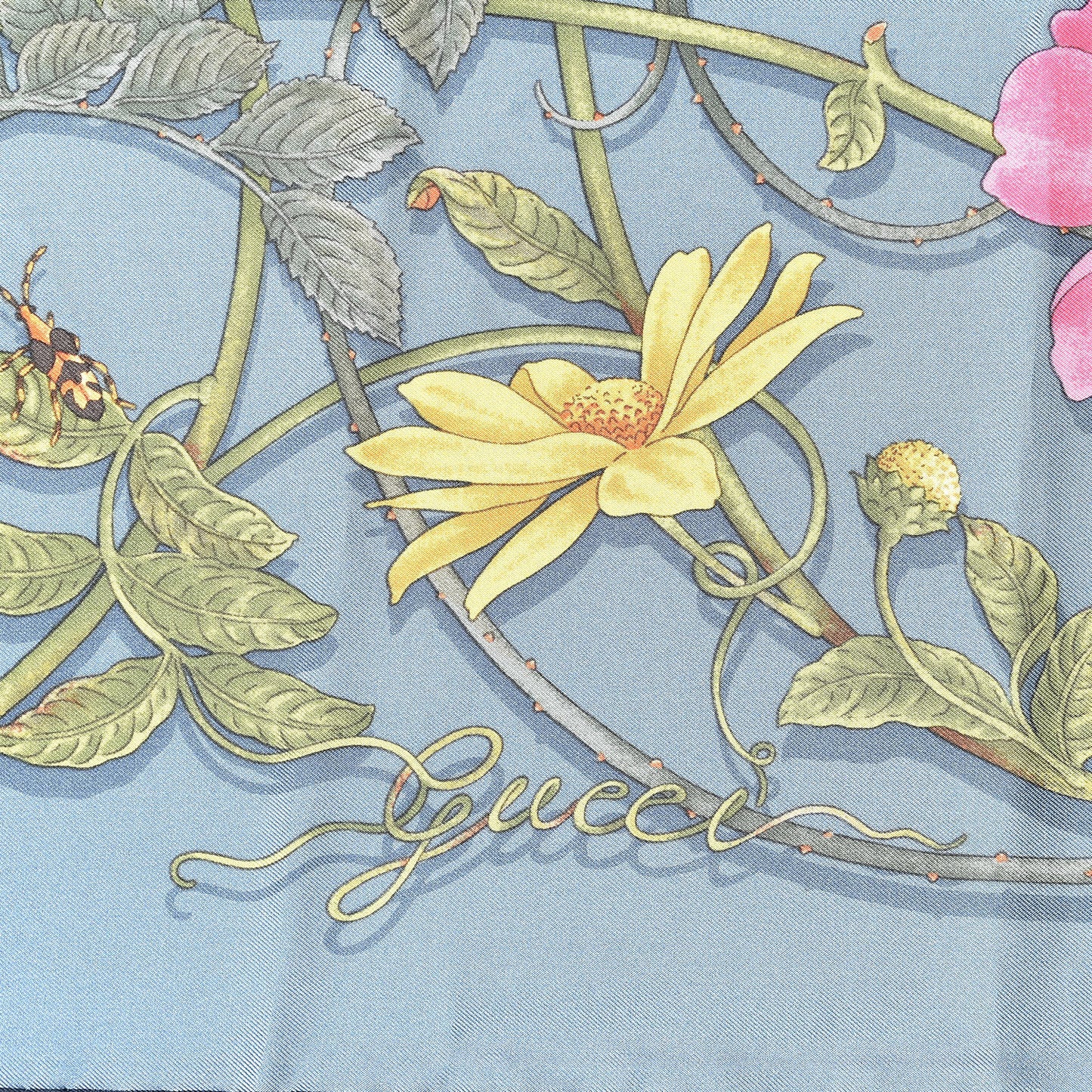 Silk Twill Flowerwebby Square Scarf Sky Blue