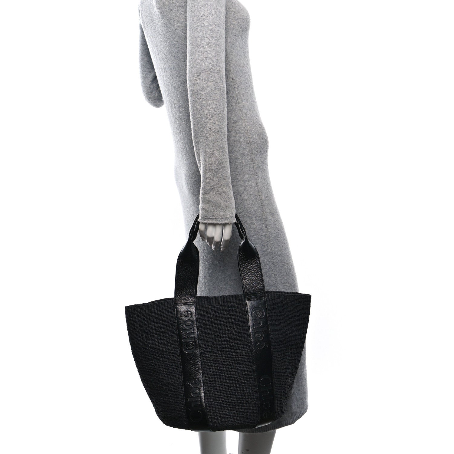 Chloe Raffia Calfskin Large Woody Basket Bag Black 2 of 10