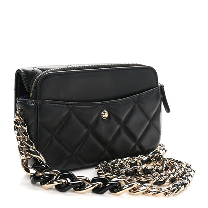 Chanel Lambskin Quilted Resin Bi-Color Flap Phone Holder With Chain Black 3 of 12