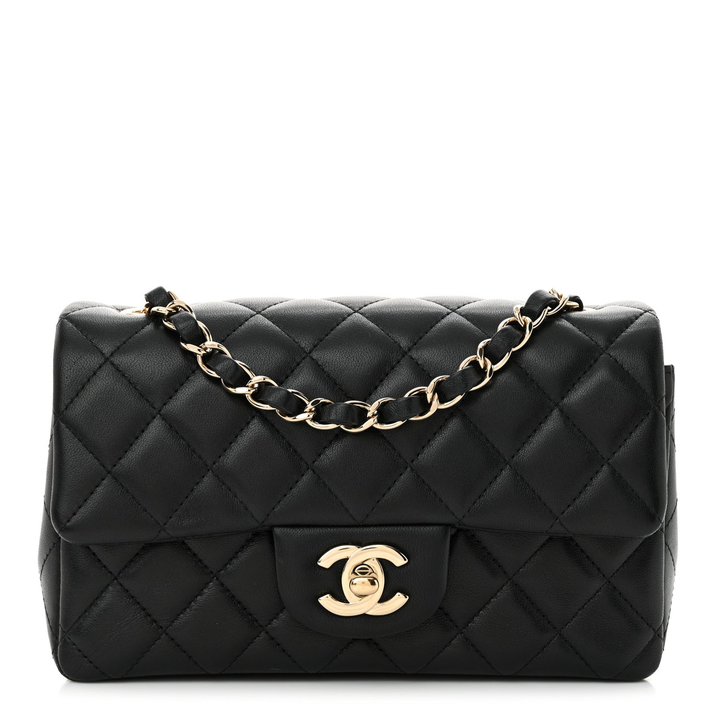 Lambskin Quilted Mini Rectangular Flap Black