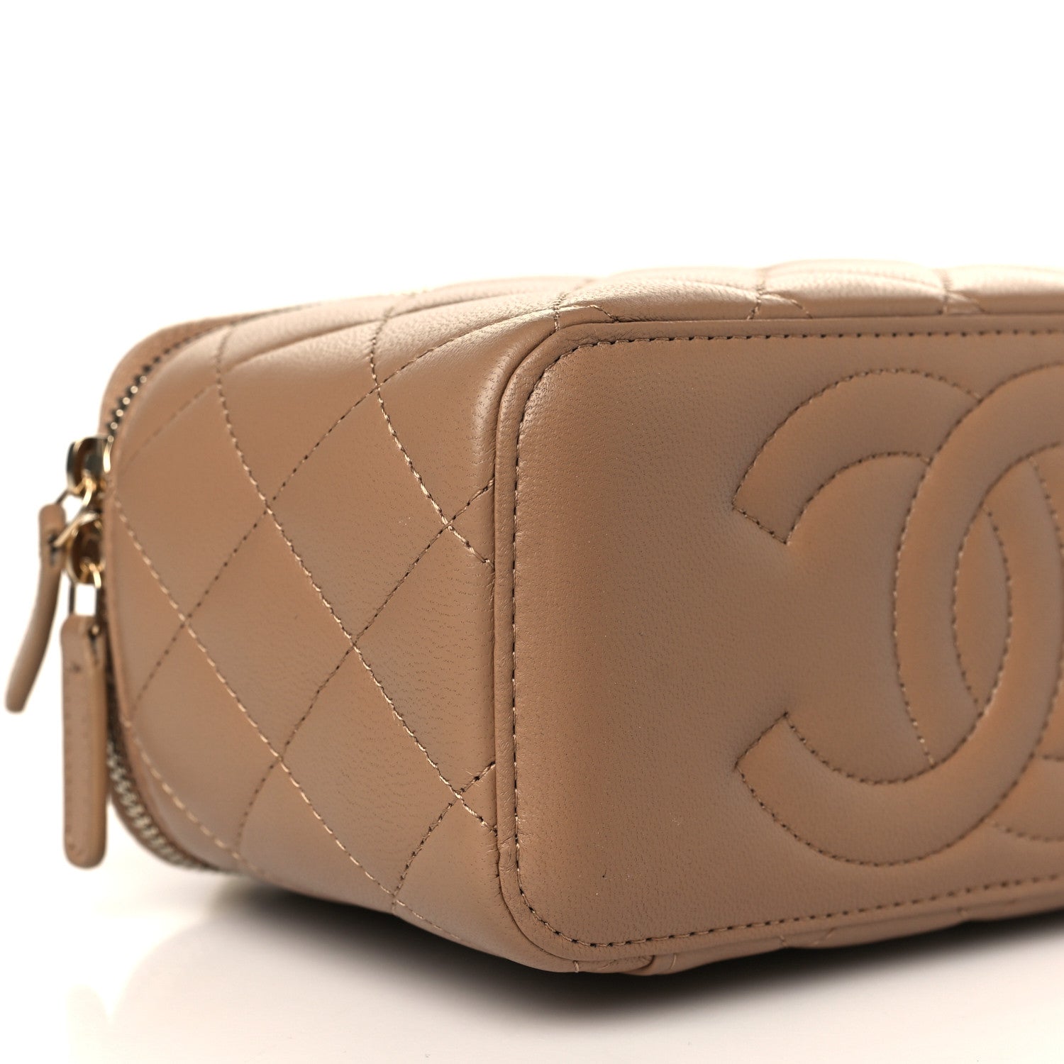 Chanel Lambskin Quilted Metal Small Top Handle Vanity Case With Chain Beige 8 of 10