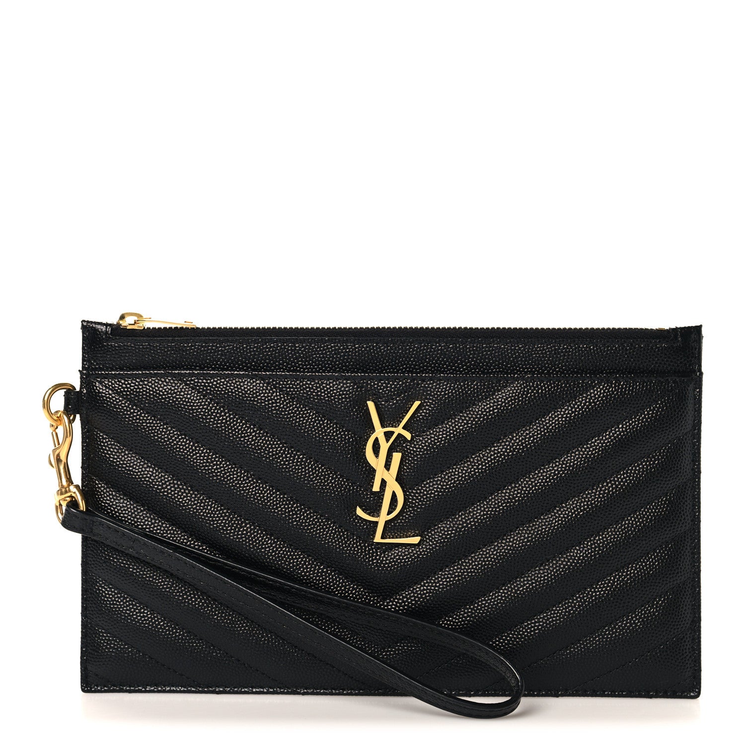 Saint Laurent Grain De Poudre Chevron Monogram Large Bill Pouch Black 1 of 8