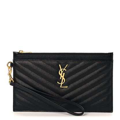 Saint Laurent Grain De Poudre Chevron Monogram Large Bill Pouch Black 1 of 8