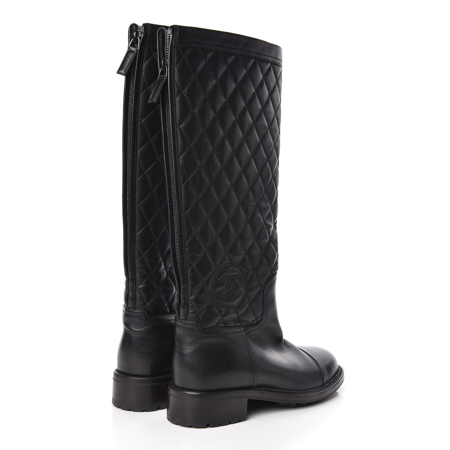 Oily Calfskin Quilted High Boots 38 Black