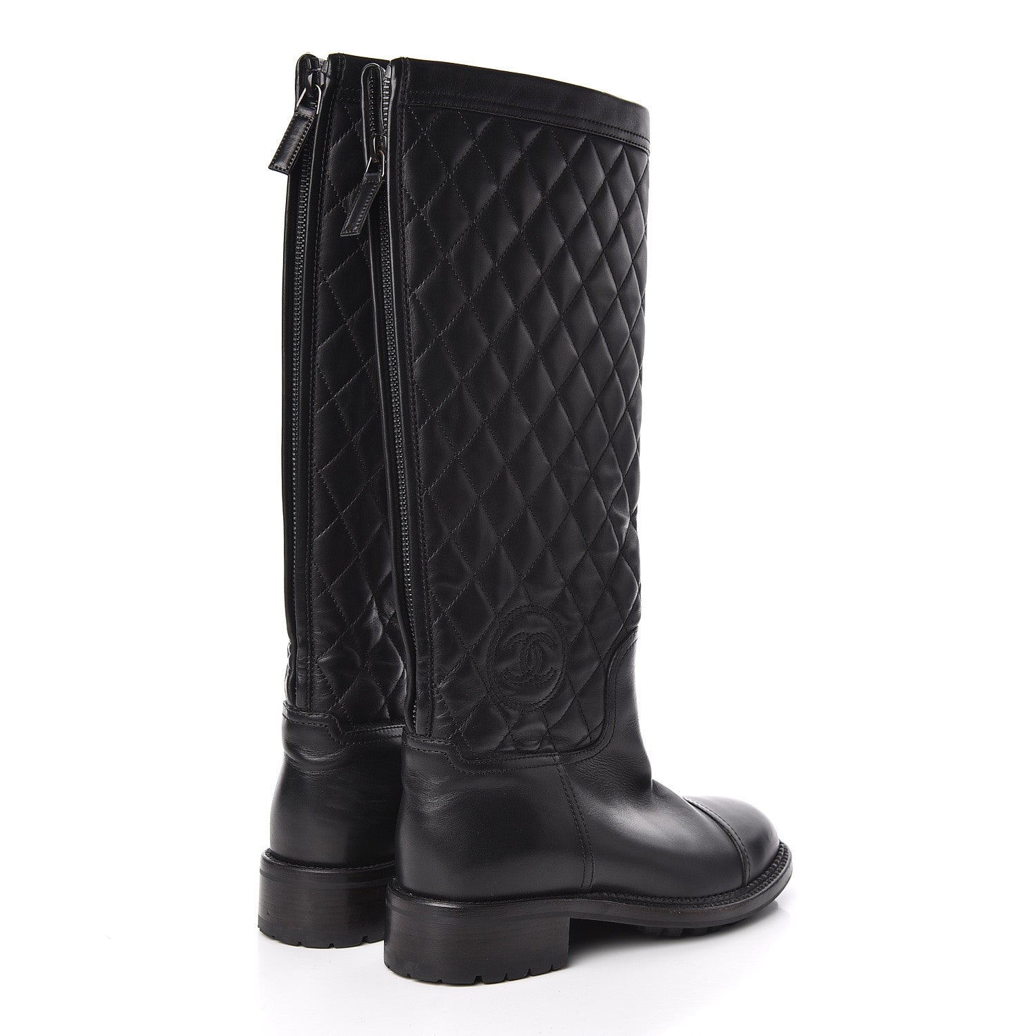 Chanel Oily Calfskin Quilted High Boots 38 Black 4 of 10