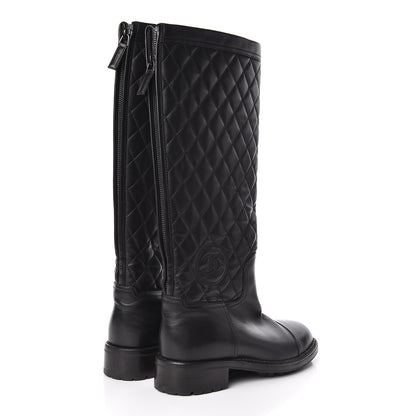 Chanel Oily Calfskin Quilted High Boots 38 Black 4 of 10