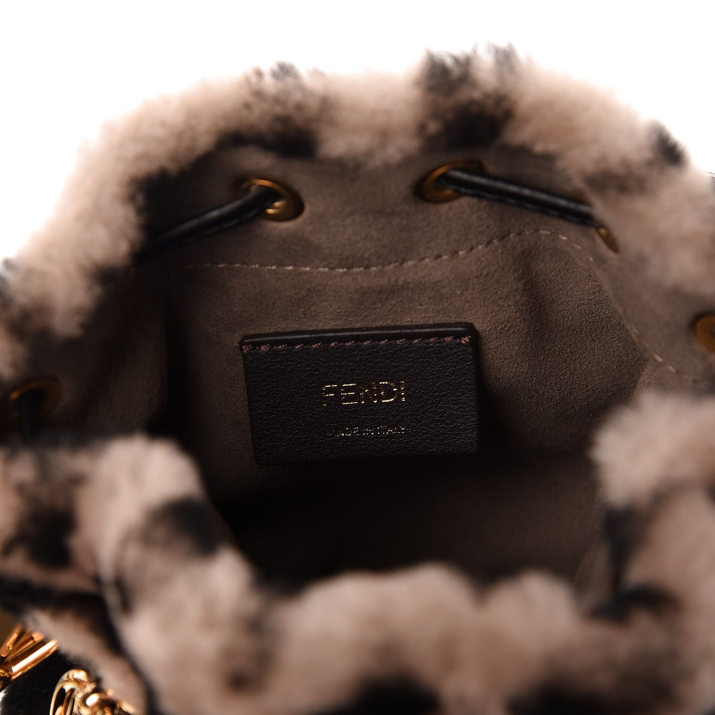 Shearling F is Macro FF 1974 Diagonal Mini Mon Tresor Bucket Bag Dove Black