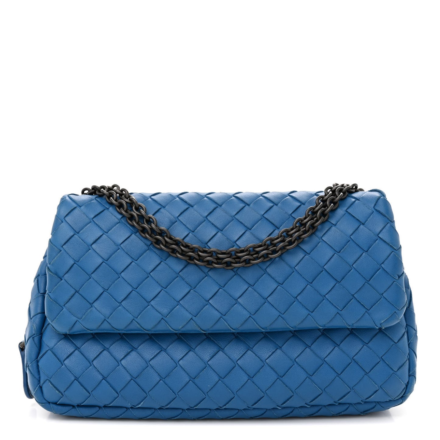 Nappa Intrecciato Small Chain Crossbody Blue