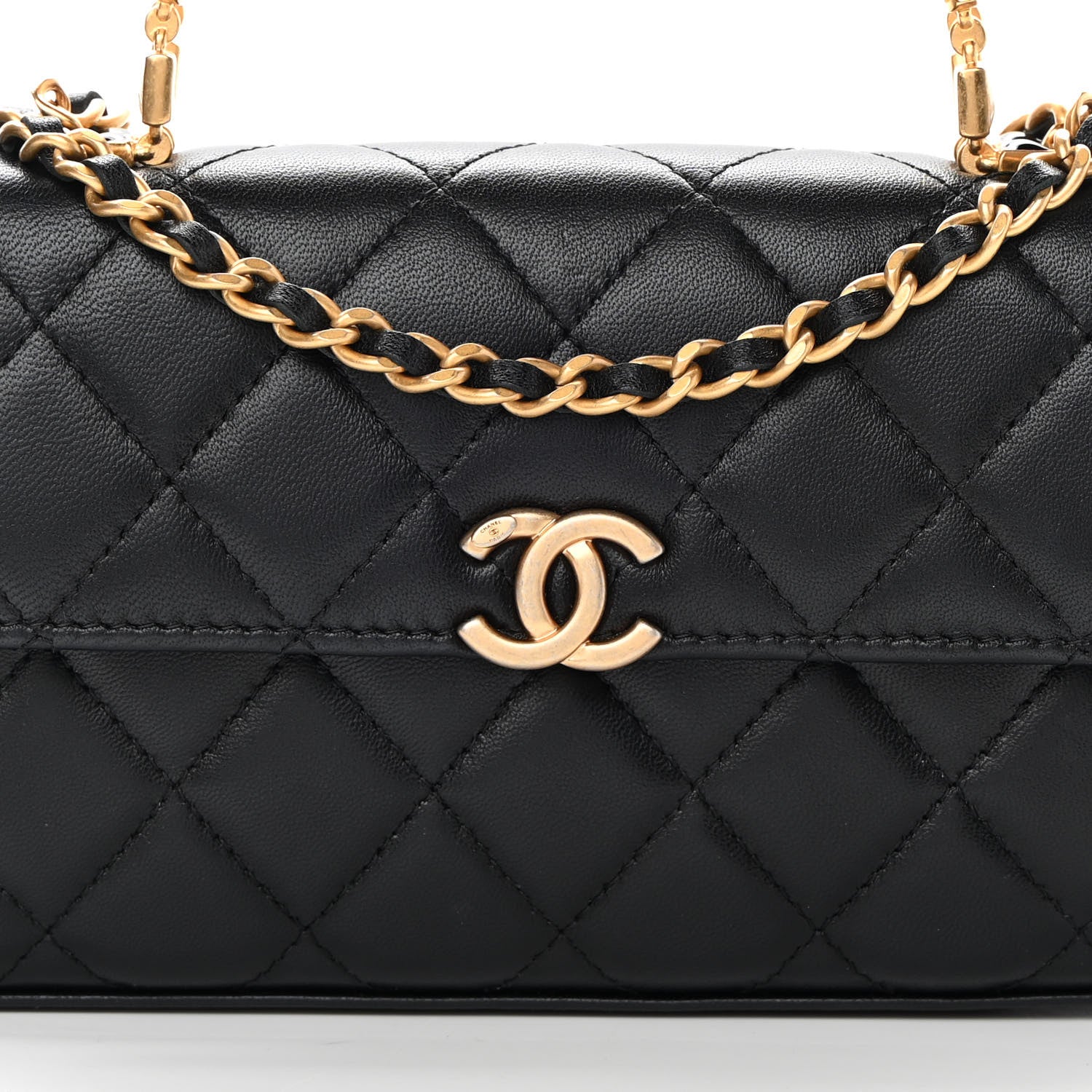 Chanel Lambskin Enamel Quilted Top Handle Flap Phone Holder With Chain Black 8 of 13