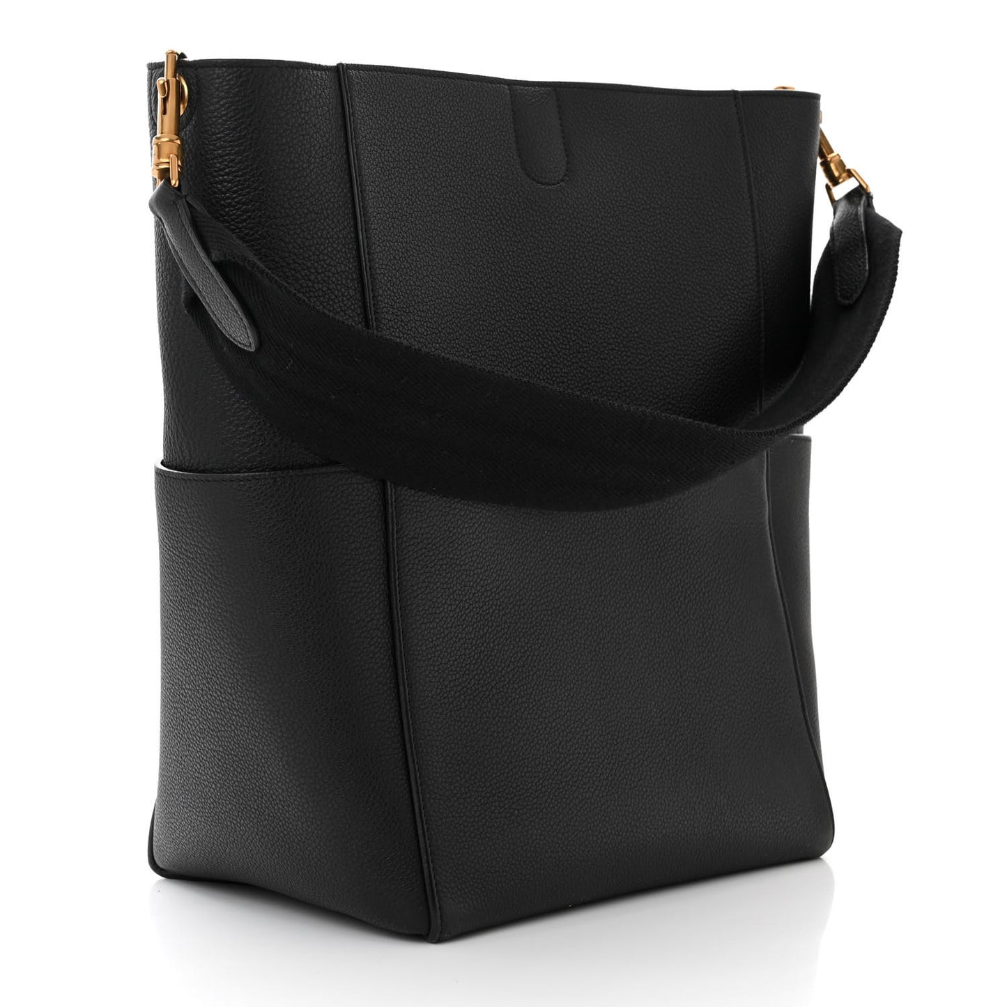 Soft Grained Calfskin Sangle Bucket Bag Black