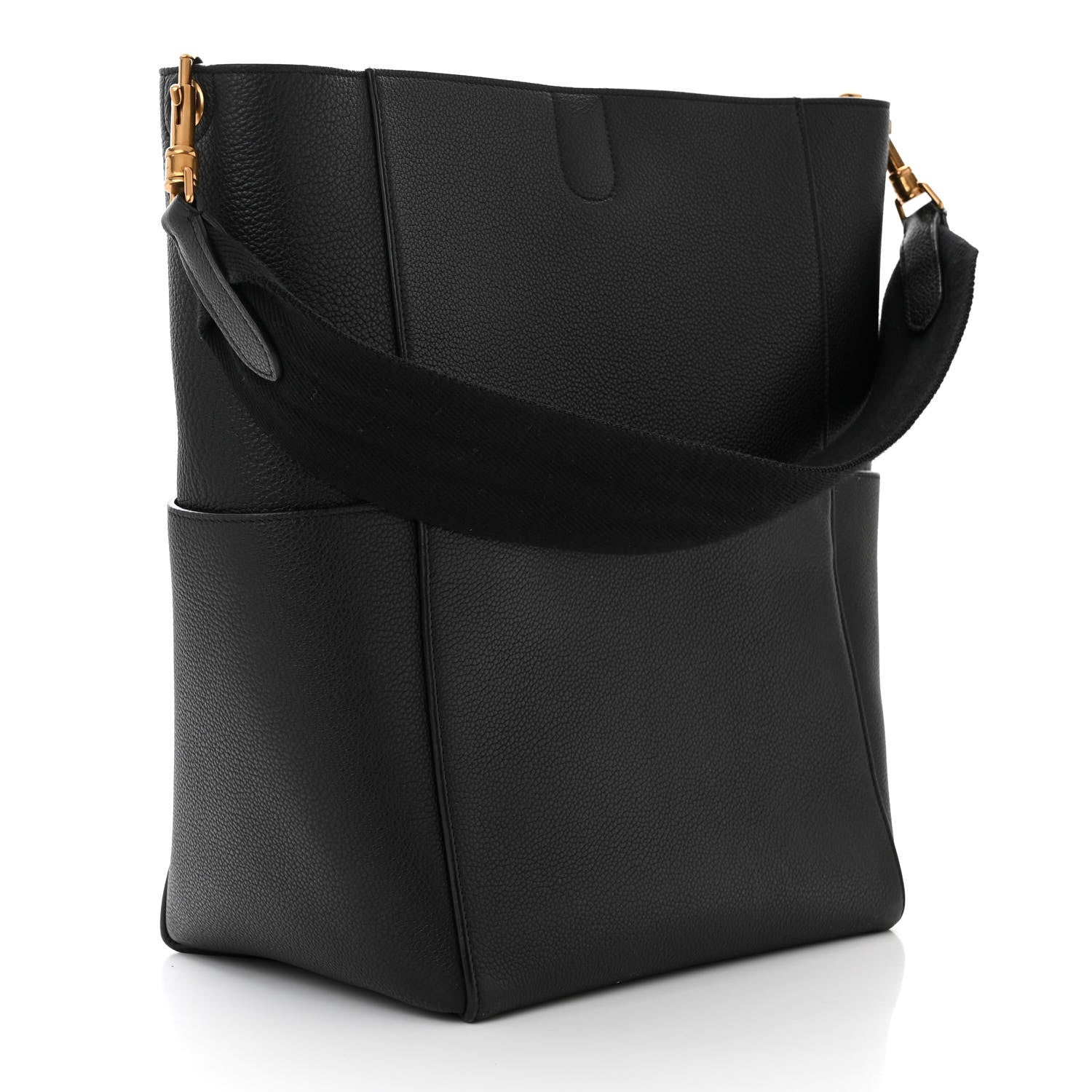 Celine Soft Grained Calfskin Sangle Bucket Bag Black 3 of 9