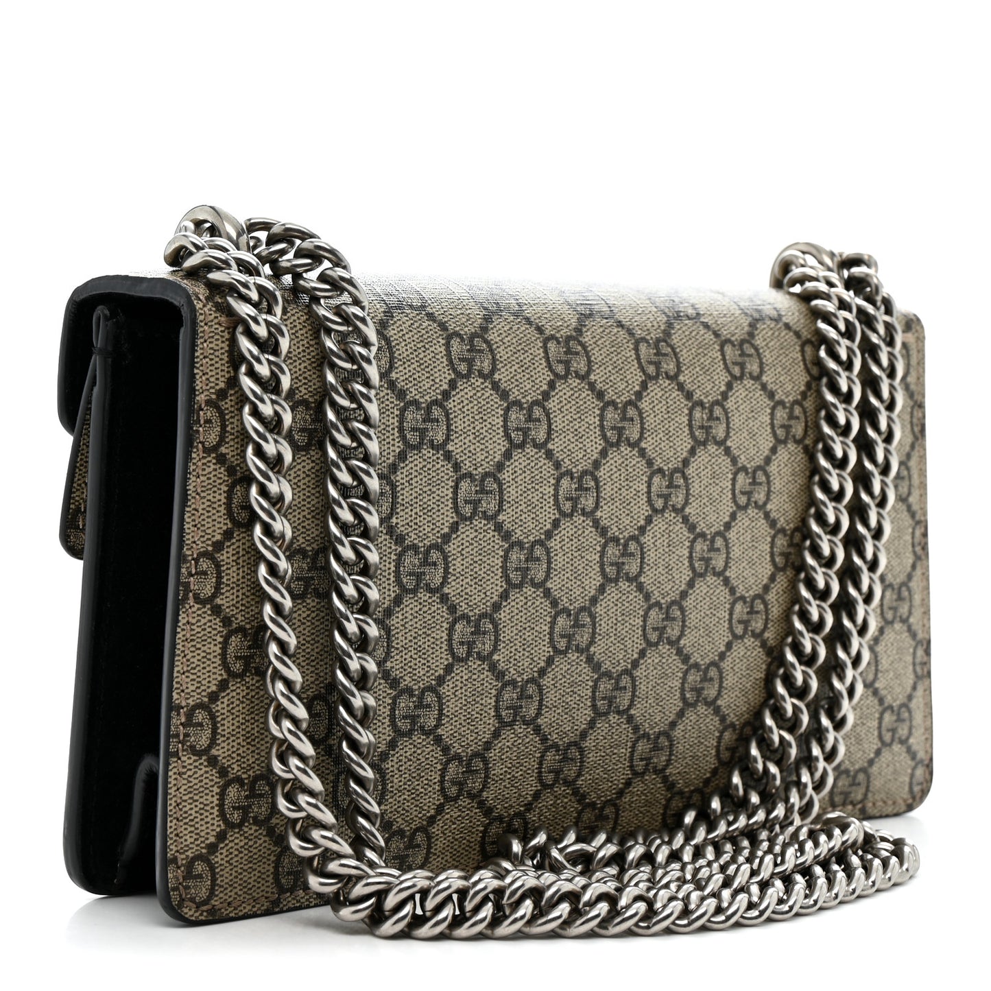 GG Supreme Monogram Suede Crystal Small Dionysus Shoulder Bag Beige Ebony Black