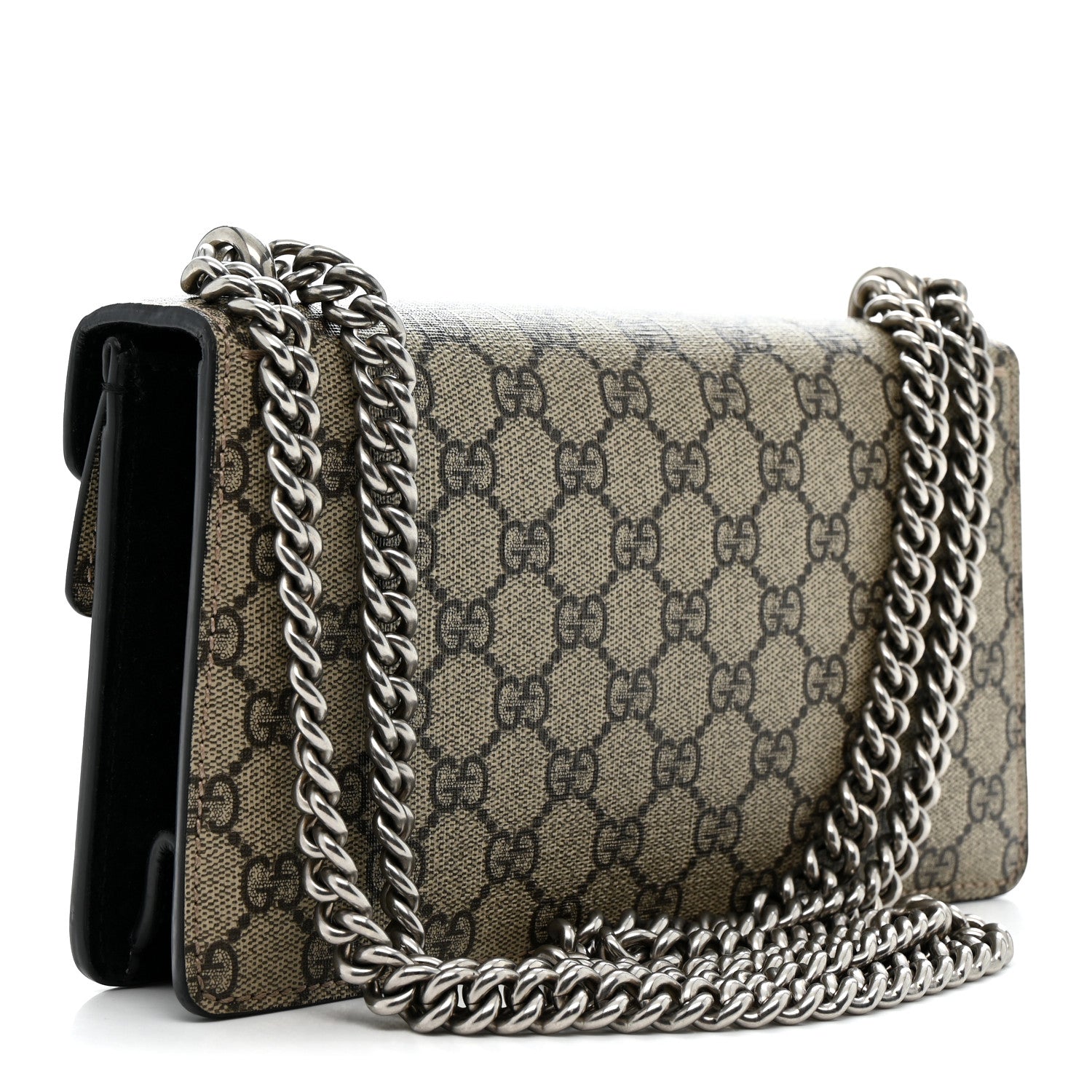 Gucci GG Supreme Monogram Suede Crystal Small Dionysus Shoulder Bag Beige Ebony Black 3 of 15